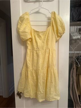 Jessica Simpson Yellow Puff-Sleeve Mini Dress